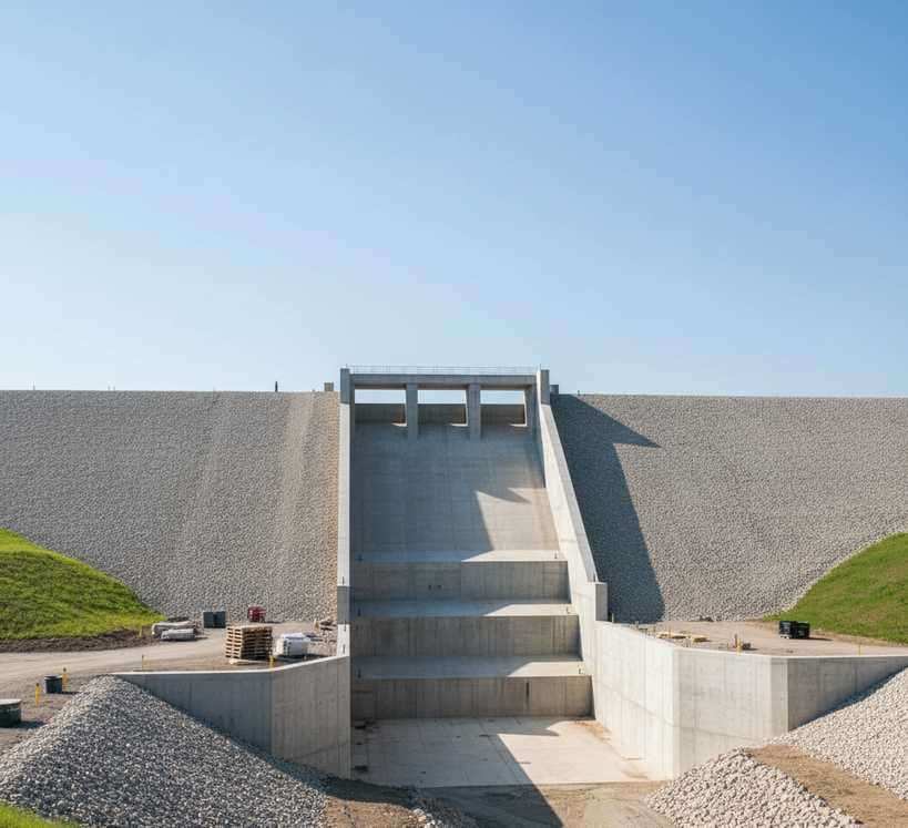 Construction of a concrete spillway for a dam