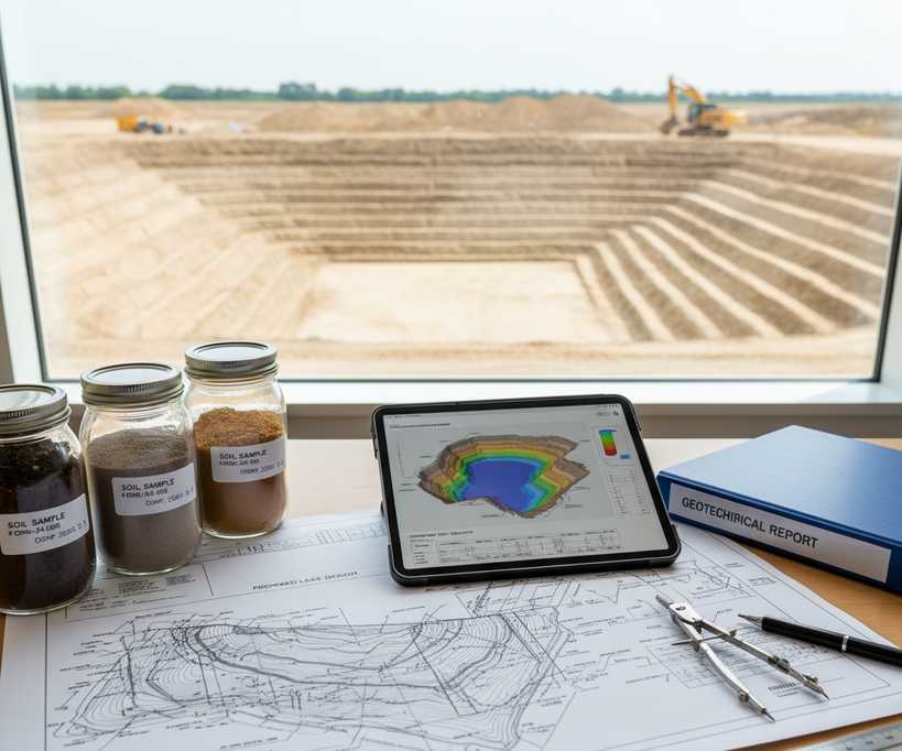Engineered cross-section of lake basin